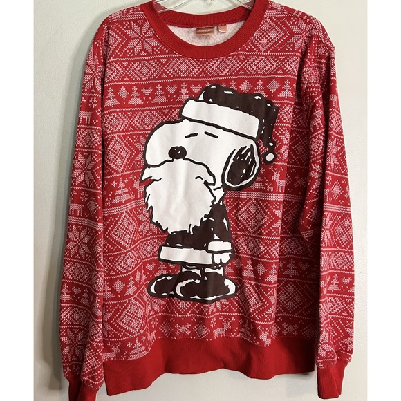 Peanuts Ugly Christmas Sweater Sweatshirt Size Large Santa Snoopy - Picture 1 of 7